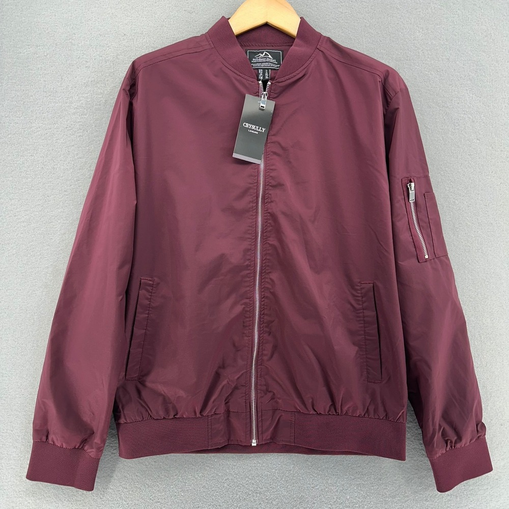 Crysully Bomber Jacket Lightweight Zip‎ Up Outdoor Jacket Maroon SZ L Retro Punk